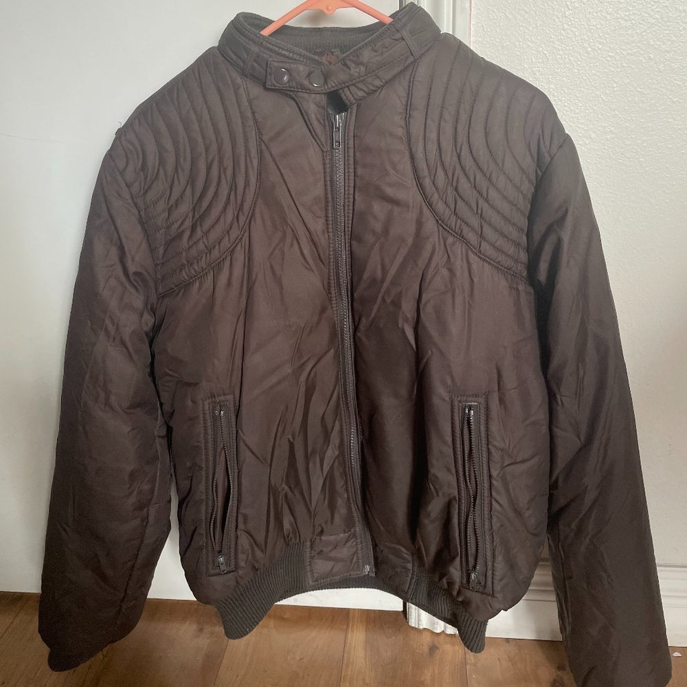 Vintage Gender Neutral Rene de France Brown Bomber Jacket with Chin Strap
